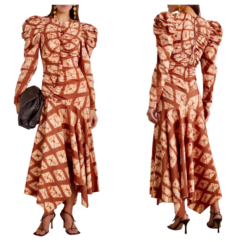 Ulla Johnson Brown and Cream Long Sleeve Dress